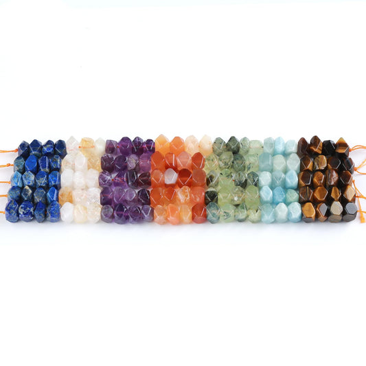 6 * 11mm 25pcs Natural 7 Chakra Mixed Quartz Crystal Stone Irregular Special Cut Stone Beads Loose Beads for Jewelry DIY Making Bracelet 7.5inch