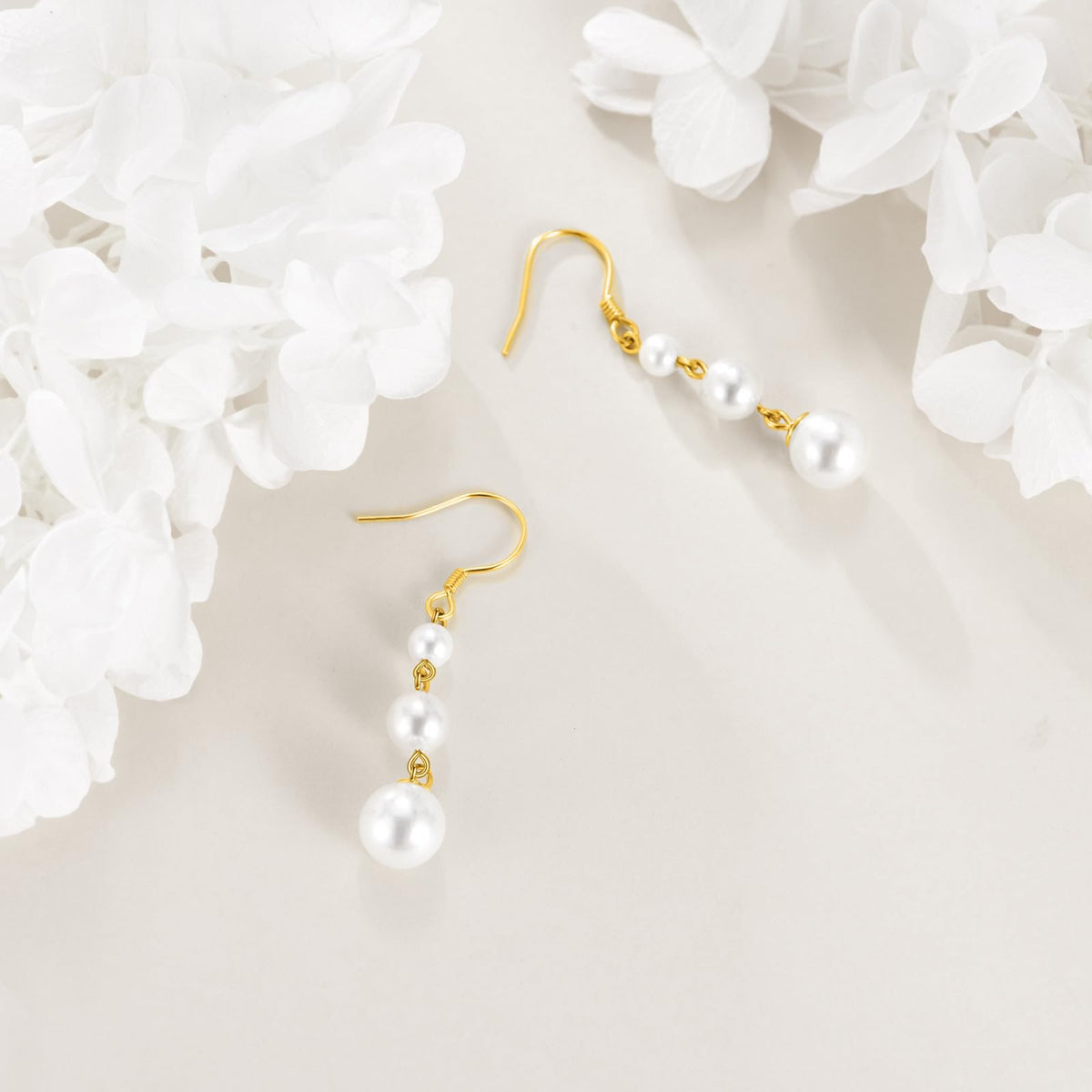 925 Sterling Silver Pearl Dangle Earrings Three Pearls Drop Jewelry Birthday Gifts for Women (Pearl-Gold)