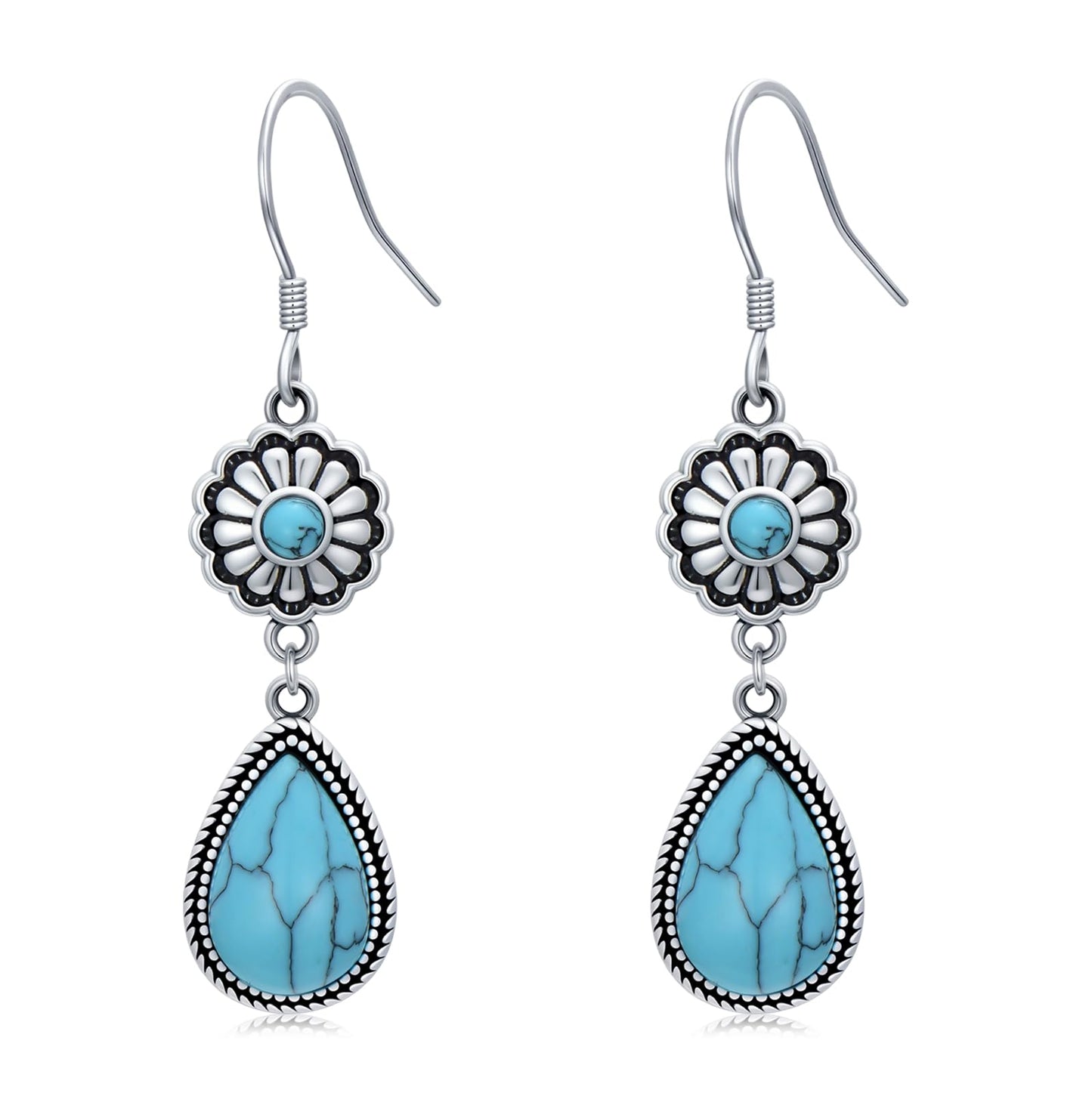 KoyeKei Colloca Western Earrings for Women 925 Sterling Silver Turquoise Colloca Dangle Drop Earrings Teardrop Vintage Boho Jewelry Country Cowboy Carter Concert Gifts for Cowgirl