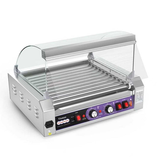 Commercial Hot Dog Roller 11 Rollers, 304 Stainless Steel, Extra Large Capacity, Fast Heating Electric Hot Dog Cooker, for Restaurant & Concession Stand