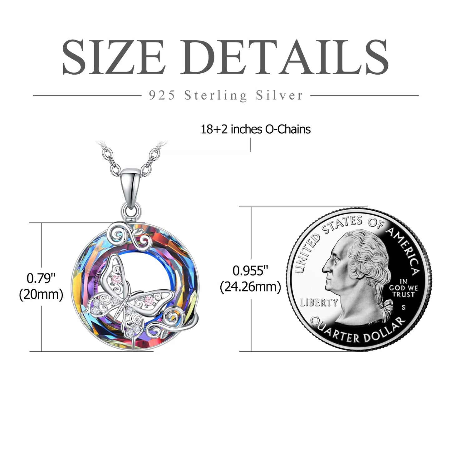 AENEAS Butterfly Necklaces Sterling Silver Crystal Pendant Necklace Butterfly Jewelry Gifts for Women Wife Her