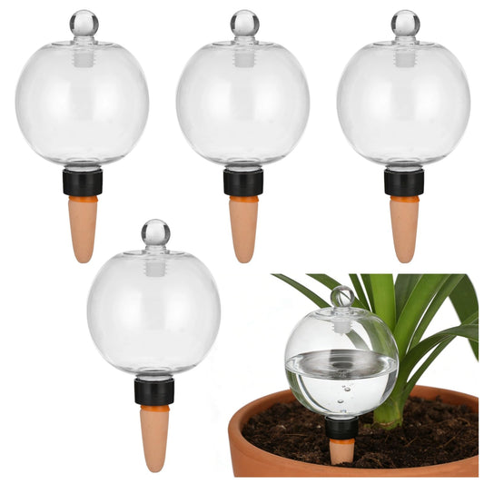 4 PCS Large Plant Self-Watering Globes, 16.9 oz Slow Release Watering Bulb with Ceramic Spike Stake, Top Fill Plastic Water Orbs, Automatic Irrigation Insert for Home Garden Office