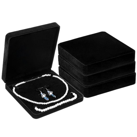 4 Pcs Velvet Jewelry Set Box Jewelry Gift Boxes Earring Ring Bracelet Necklace Gift Box Empty Jewelry Boxes Jewelry Storage Case Jewelry Storage Holder for Wedding Travel (Black)