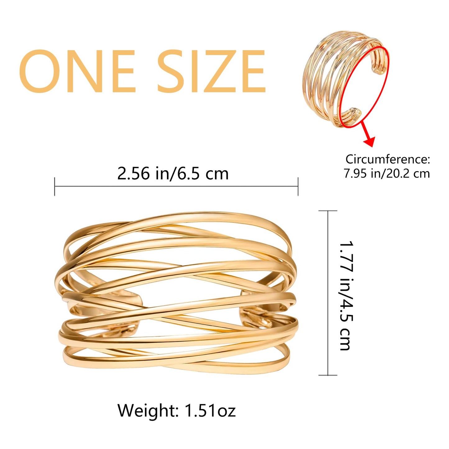 SELFWIMG Gold Cuff Bangle Bracelet for Women Trendy 18K Gold Plated Multi-layer Wire Warp Bangle Bracelet Wide Open Chunky Cuff Bracelets Boho Twisted Wrist Jewelry Gifts