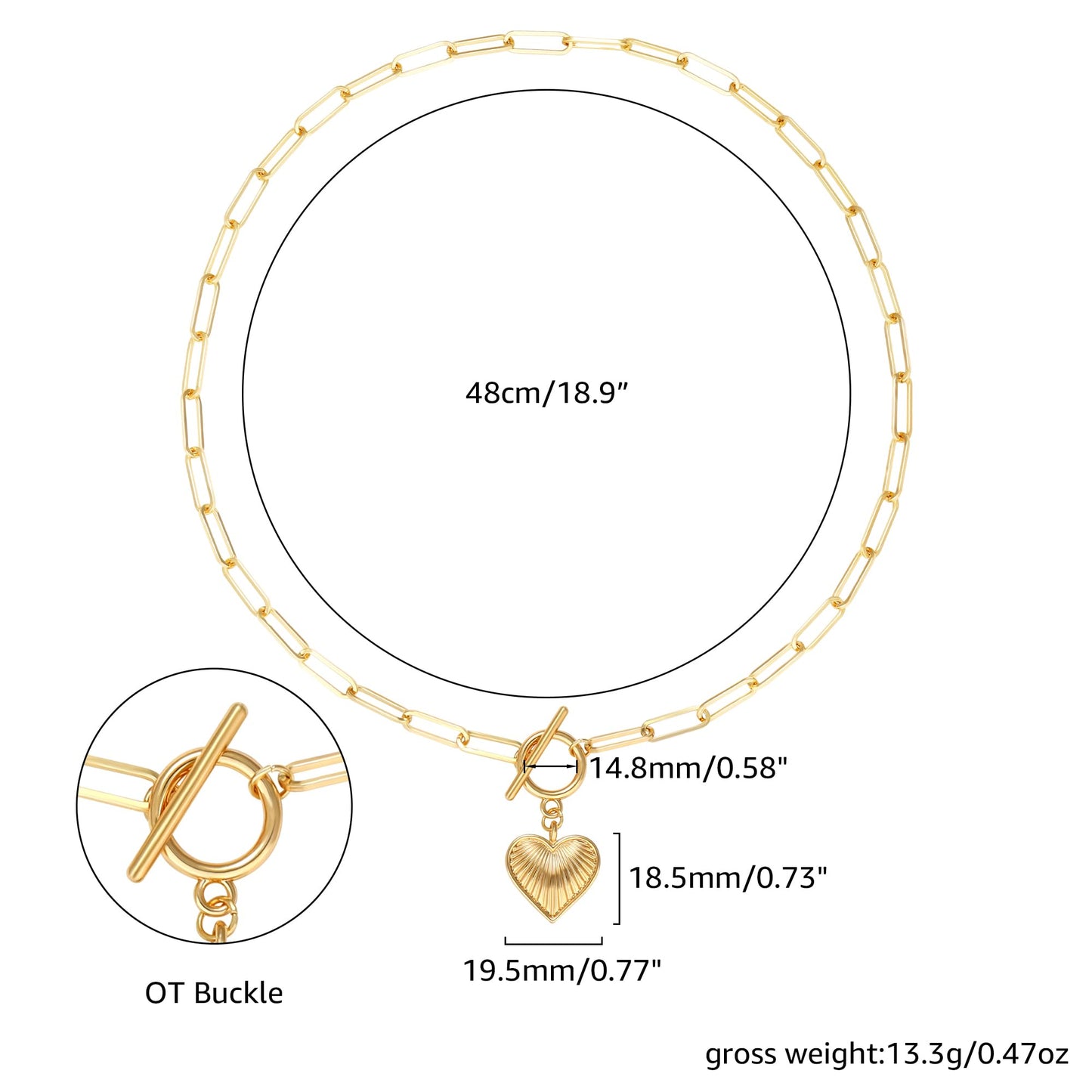 BONJOULRY Heart Necklaces for Women 14K Gold Plated Vintage Retro Chunky Paperclip Link Chain Pendant Choker Necklaces Trendy Jewelry Valentine's Day Gift