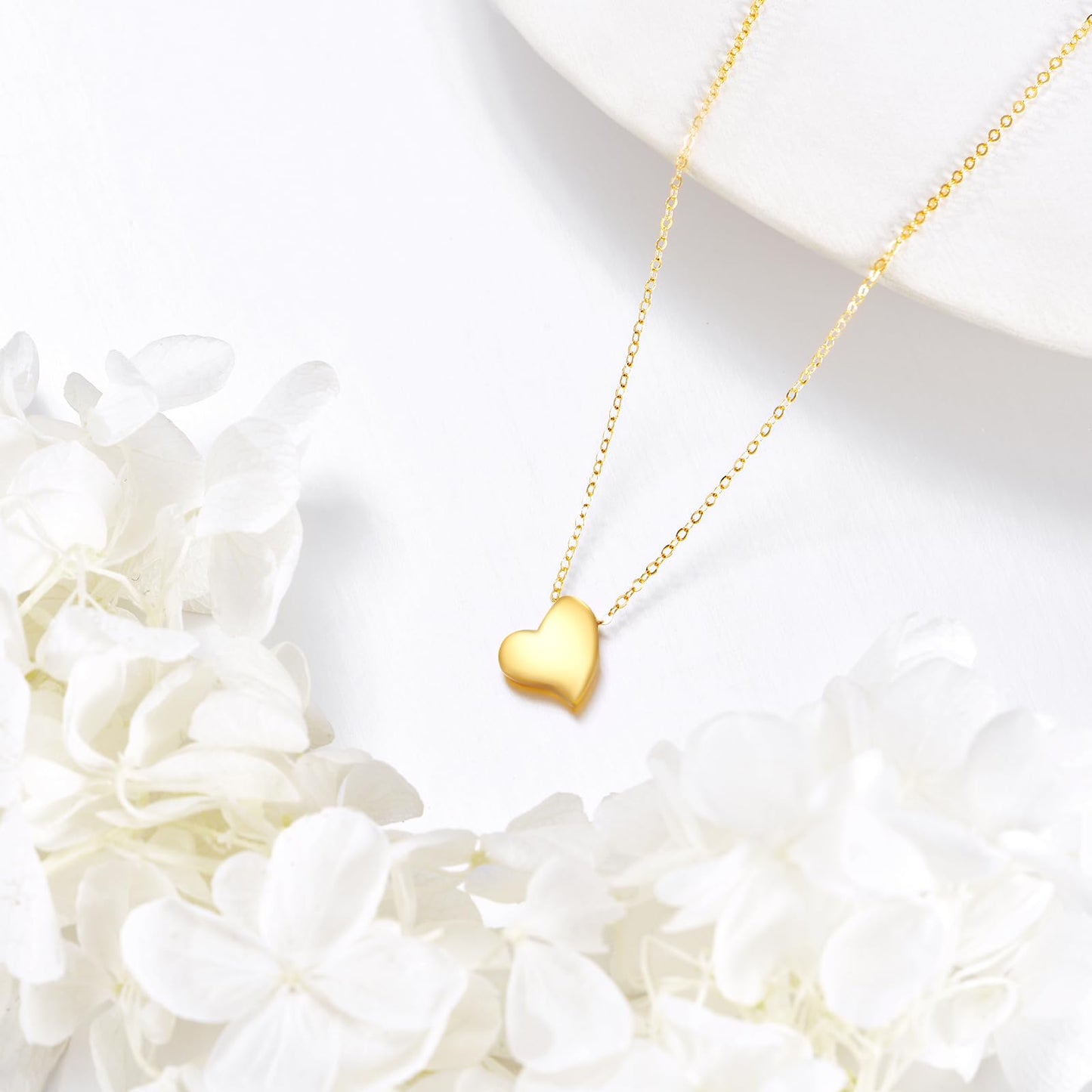 DOVRAN 14K Solid Yellow Gold Heart Love Necklace for Women Real Gold Heart Pendant Minimalist Jewelry Birthday Gifts for Wife Mom