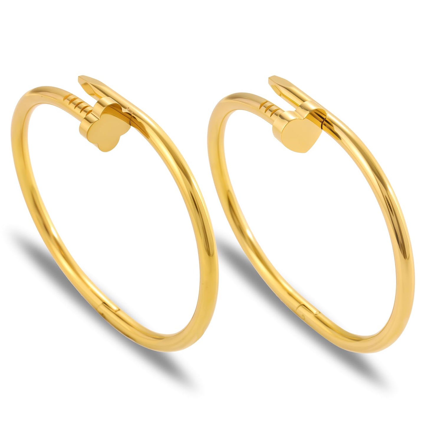 Acnode Gold Bangle Bracelets for Women -2PCS Friendship & Love Bangle Bracelet Clover Nail Bracelet Stack Set Trendy Non-Tarnish Stainless Steel Jewelry Gifts for Mom Wife Her