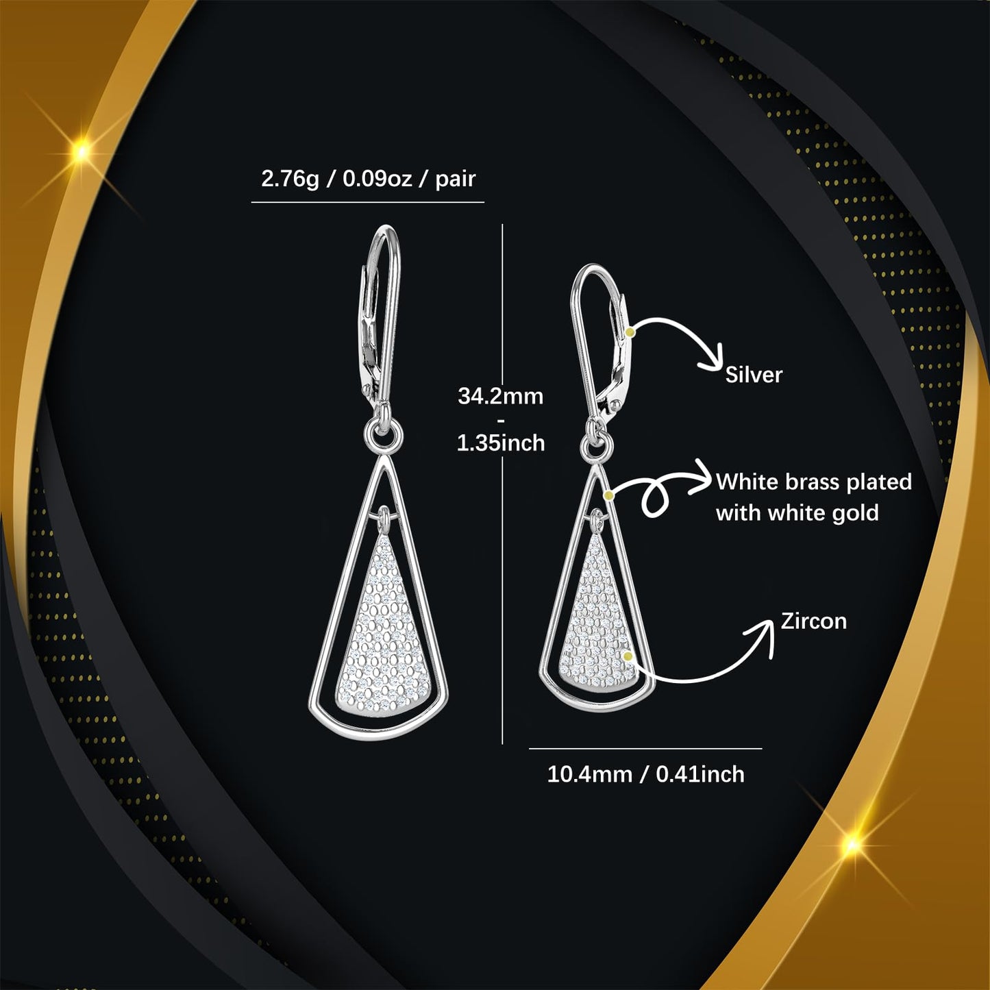 Hypoallergenic Silver Leverback Earrings for Women, Sparkly Teardrop Dangle Earrings, Lightweight, Tarnish-Resistant, Nickel-Free, Perfect for Work, Parties & Gifts