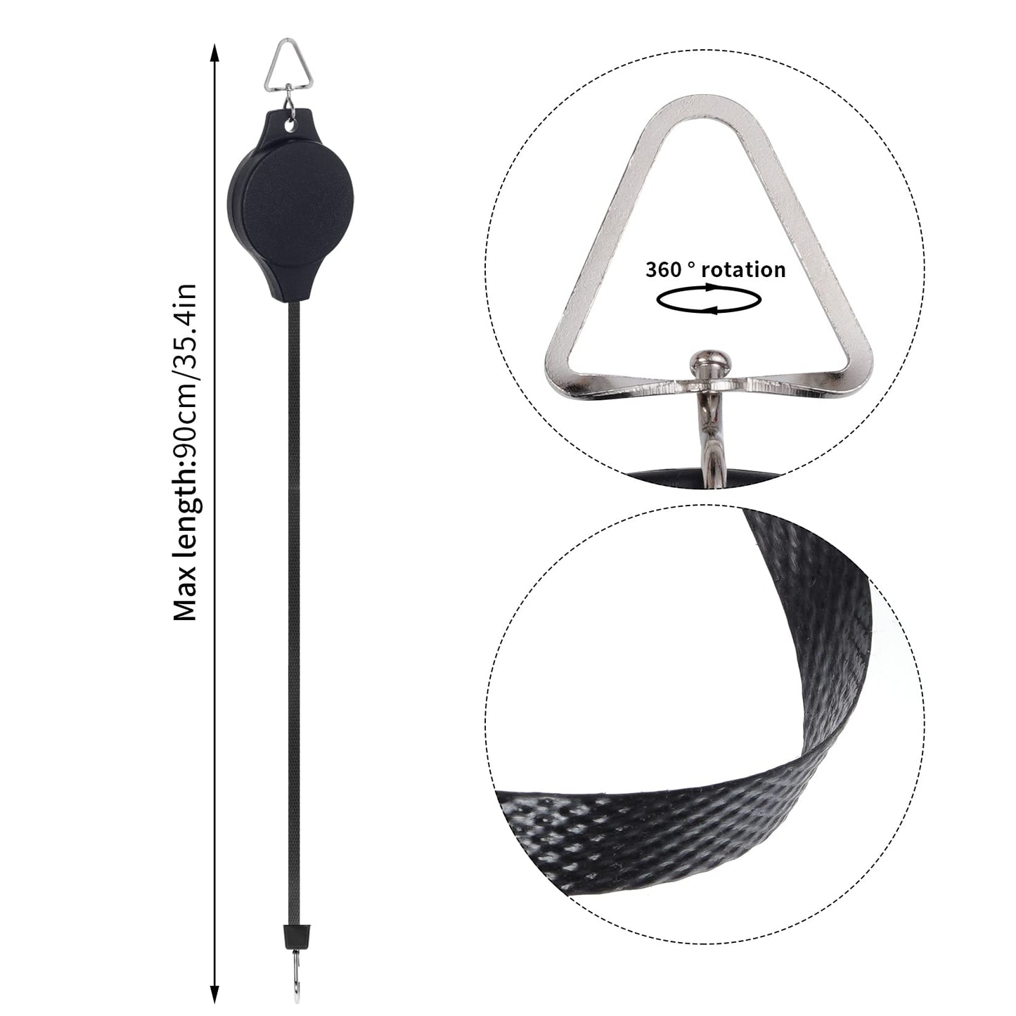 3 Pack Plant Pulley Retractable Hanger, Easy Reach Plant Pulley Adjustable Height Wheel for Hanging Plants Heavy Duty, Indoor Outdoor Plant Hanger for Garden Baskets Pots & Birds Feeder - Black