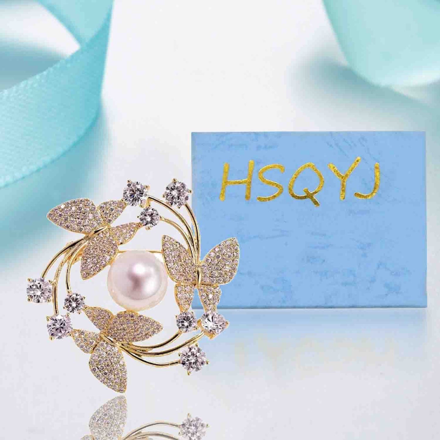 Gold Butterfly Wreath Flower Crystal Brooches Pins Fashion Beautiful Created Rhinestone Pearl Floral Brooch Good Idea for Party Dance Wedding Banquet for Elegant Women Girl (Butterfly Wreath)