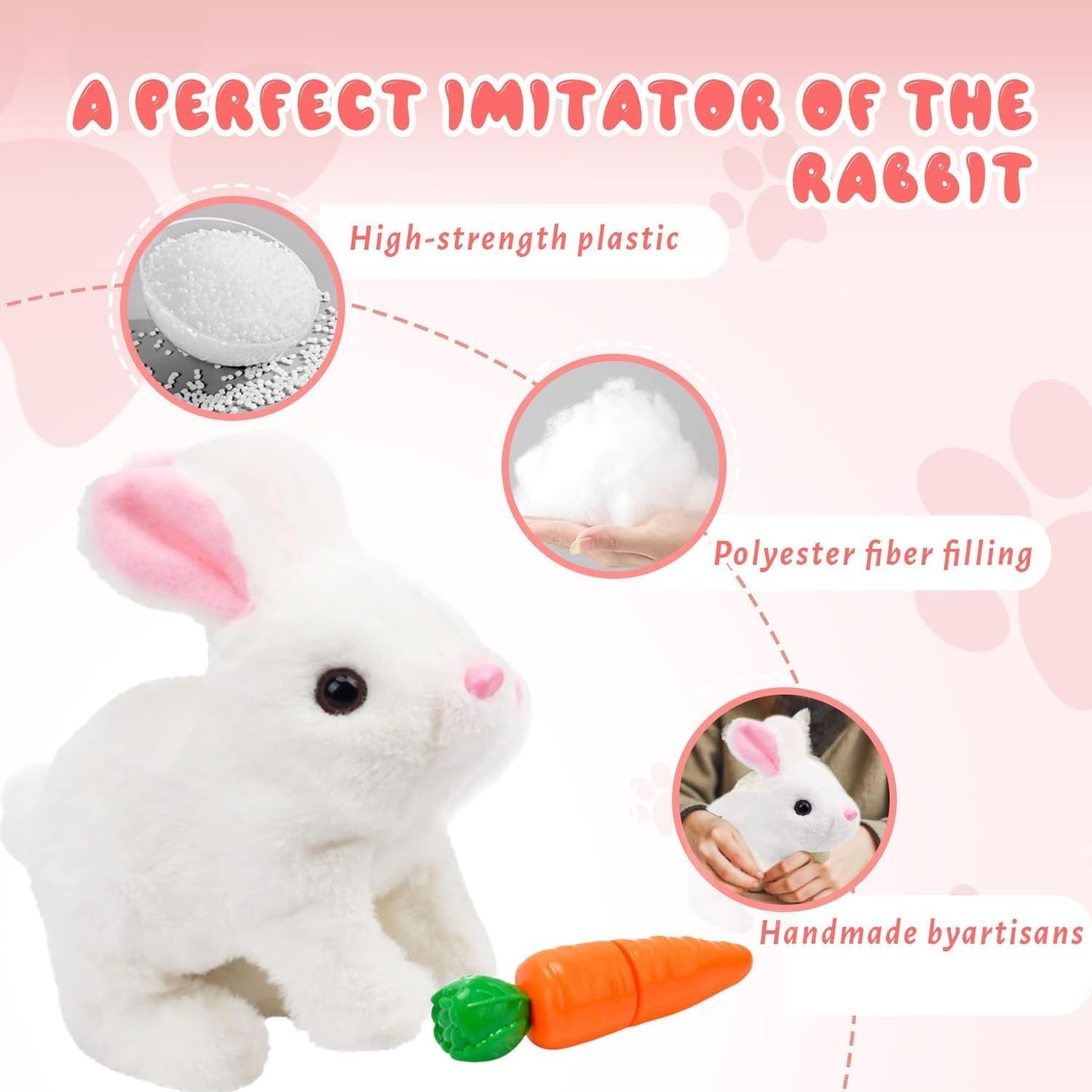 HOTKSOFT Easter Bunny Toy, Rabbit Interactive Hopping Electronic Pet Plush Bunny Toy with Sounds and Movements Animated Walking Wiggle Ears Twitch Nose (Brown+White)
