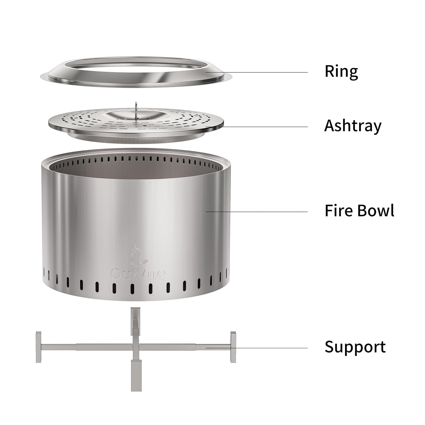 OutVue 22 inch Stainless Steel Smokeless Fire Pit, Outdoor Smokeless Firepit, Wood Burning Fire Pits for Camping, Bonfire, Low Smoke Firepit for Outside (Vertical Hole)