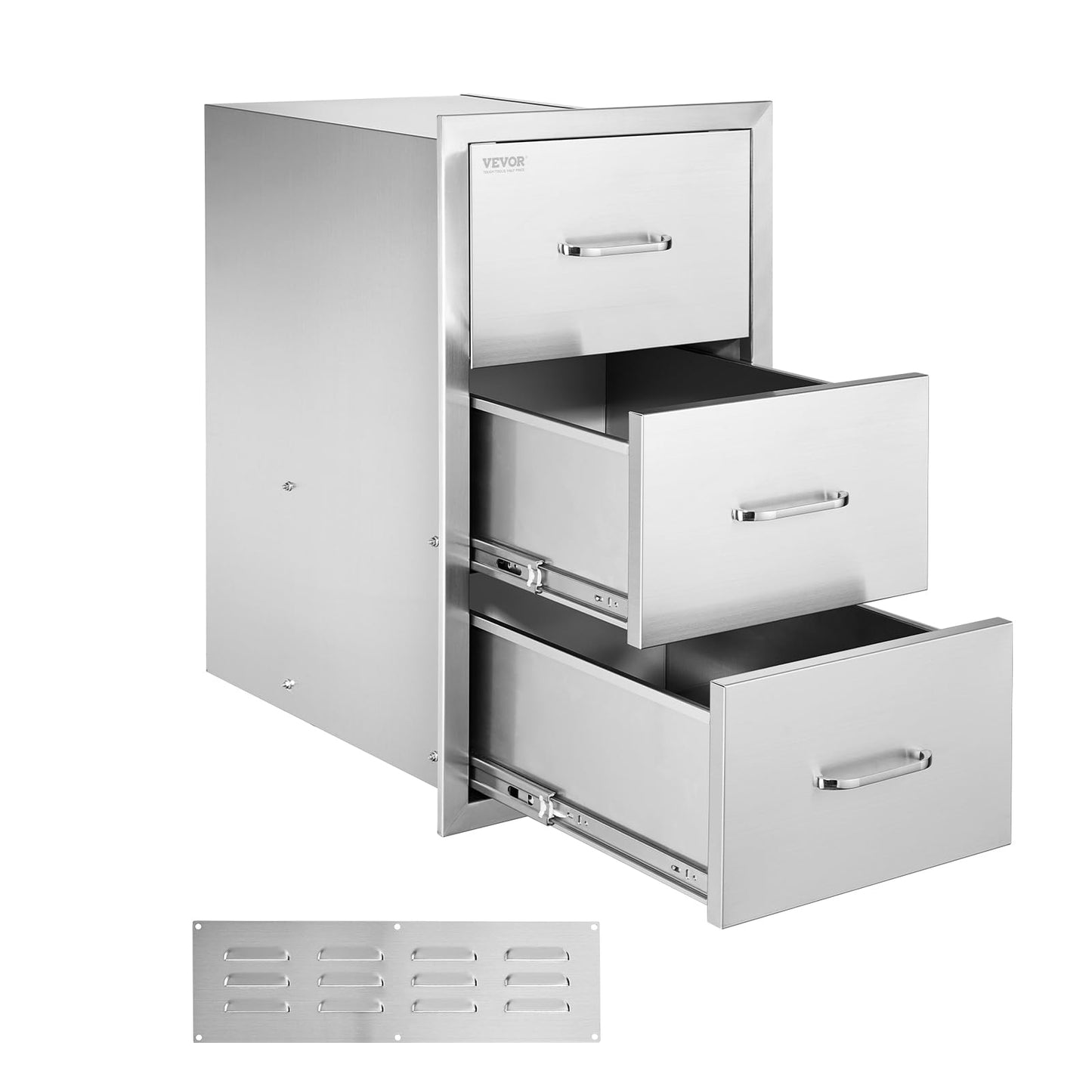 VEVOR Outdoor Kitchen Drawers, 18.5" W x 22.5" H x 22.5" D Triple Access Drawers, Stainless Steel Flush Mount Cabinets, BBQ Island Storage with Handle, for Outdoor Kitchens or Patio Grill Station
