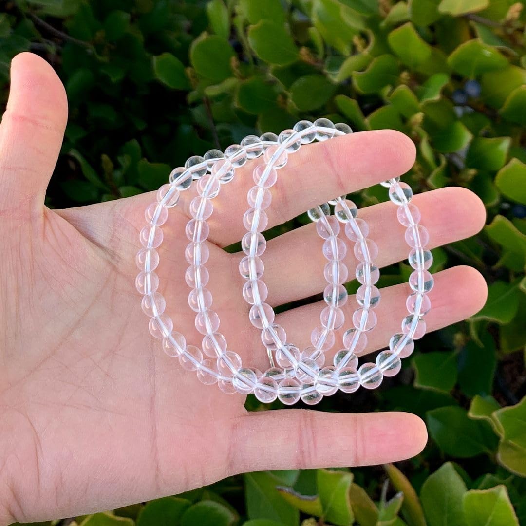 Adabele Real Natural Grade A Clear Crystal White Quartz Bracelet 8 Inch Stretch Gemstone Beaded Bracelet Chakra Healing Crystal Stone Jewelry Energy Quartz Rock GB6-C15