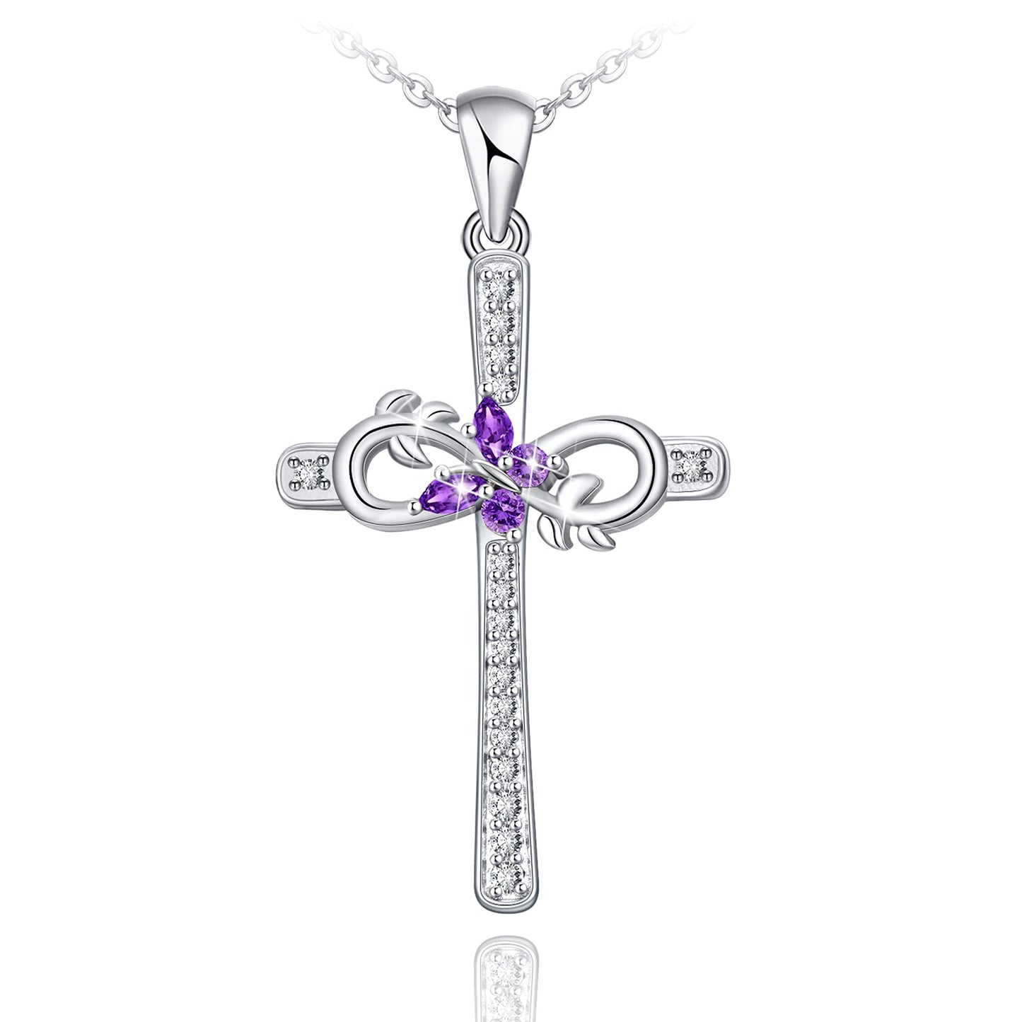 Distance Cross Necklace for Women 925 Sterling Silver Infinity with Butterfly Pendant Necklace for Mom Wife Gift for Mother's Day or Birthday
