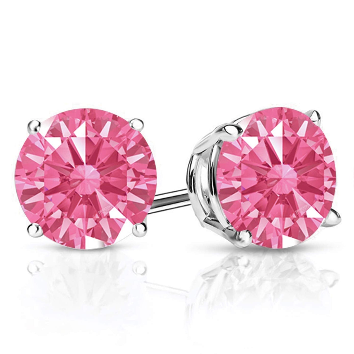 Gem Stone King 2-4 Cttw Round Gemstone Birthstone Stud Earrings For Women Men | 925 Sterling Silver | Round 7MM | Fine Jewelry Gifts for Women Her Mom Wife Men | Fancy Pink Zirconia