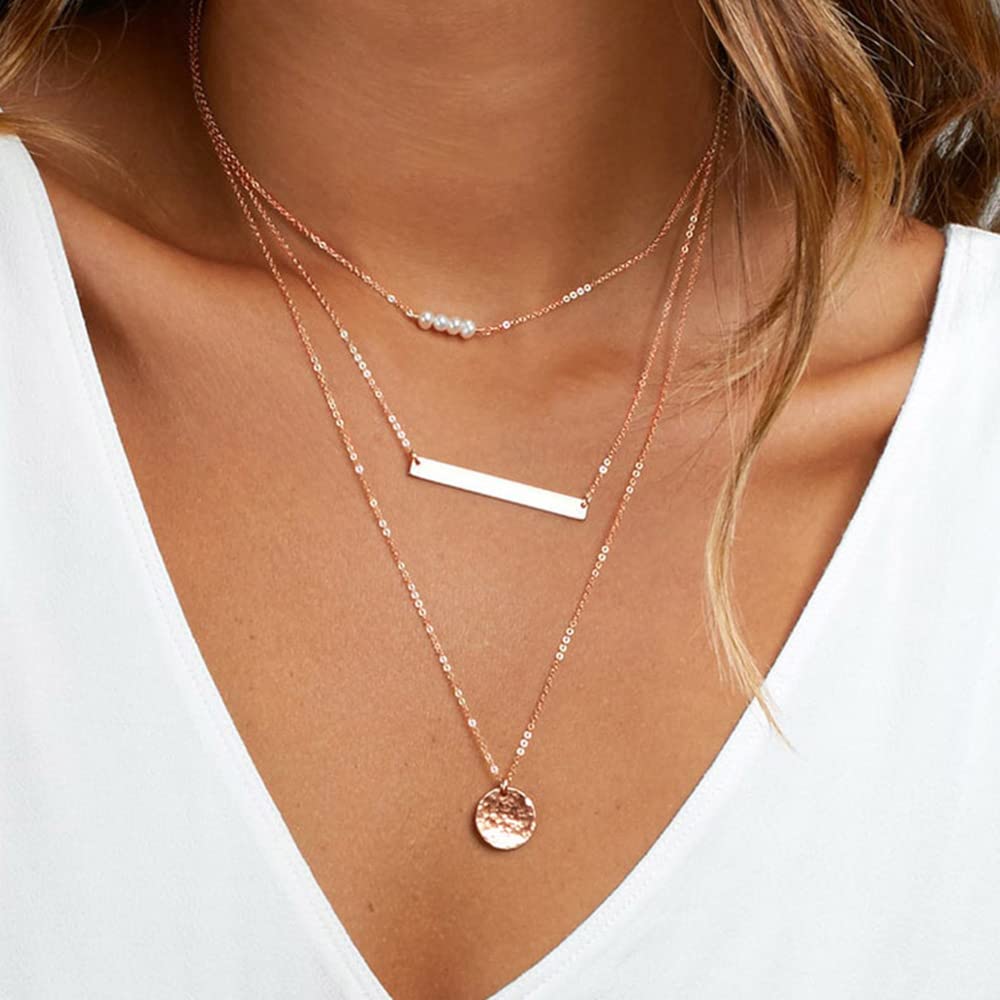 Turandoss Necklaces for Women - Dainty Layering Bar Necklaces for Women Adjustable Choker Necklace Simple Rose Necklace for Women