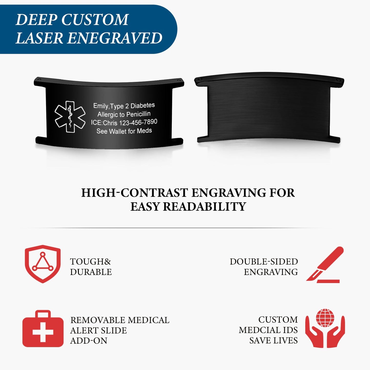 VNOX Medical Alert Bracelets for Men & Women with Free Engraving Adjustable Stainless Steel Mesh Emergency Medical ID Bracelets Wristband
