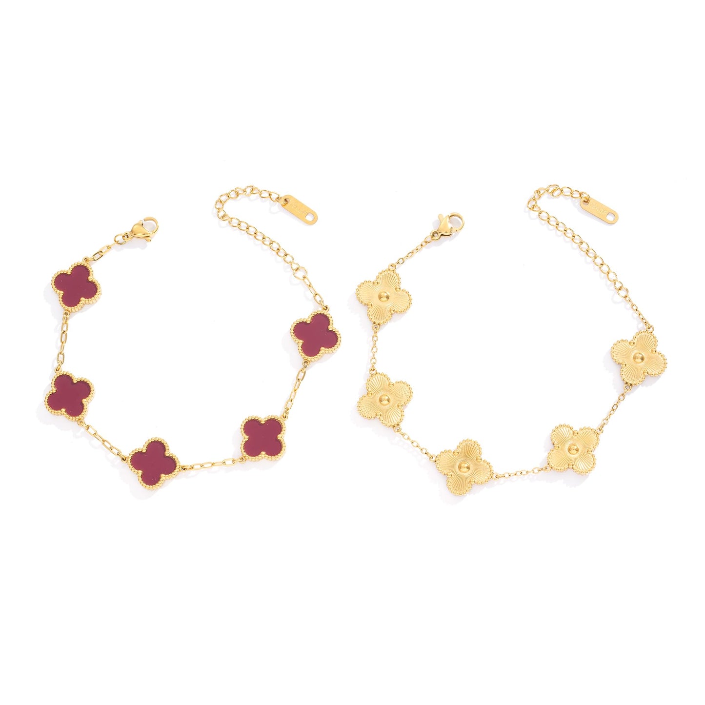 Acicihenn Waterproof Four-Leaf Clover Bracelet,Adjustable Link Double Sided Jewelry, Lovely Fashion Jewelry Gift for Women Gold Bracelet + Red Bracelet