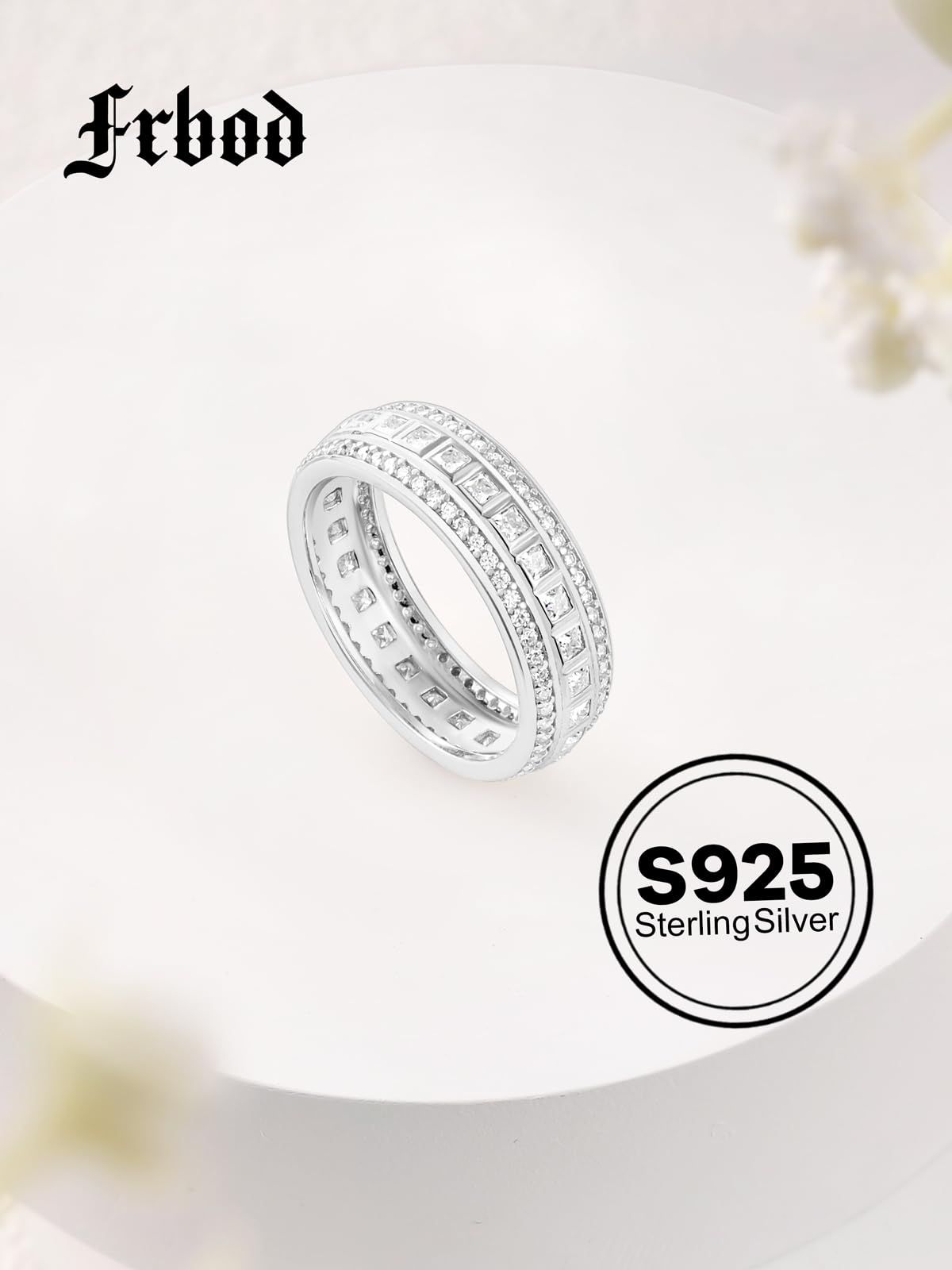 Frbod Eternity Moissanite Band for Women Men Channel Set Diamond Ring Silver White Gold Plated Rings Size 7