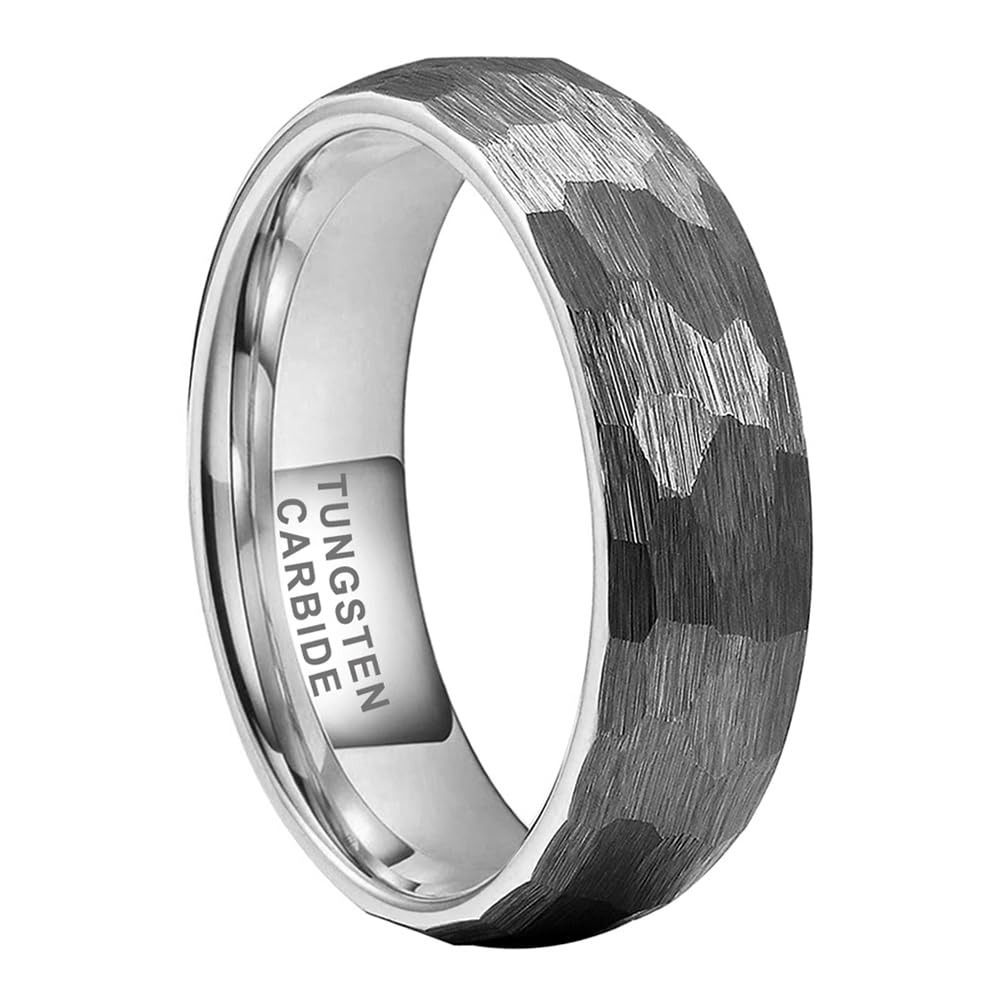 TUTISS 6mm Hammered Tungsten Rings for Men Women Fashion Engagement Wedding Bands Domed Matte Finish Comfort Fit Size 8