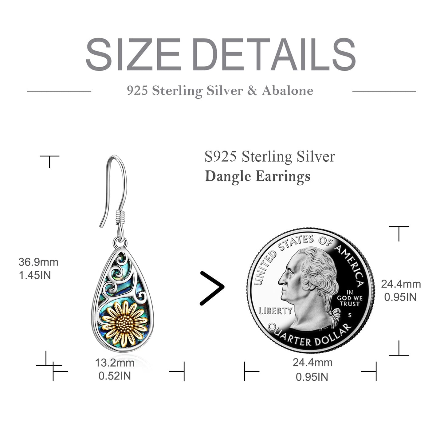POPLYKE Sunflower Earrings for Women 925 Sterling Silver Teardrop Abalone Earrings Dangle Sunflower Jewelry Gifts Birthday