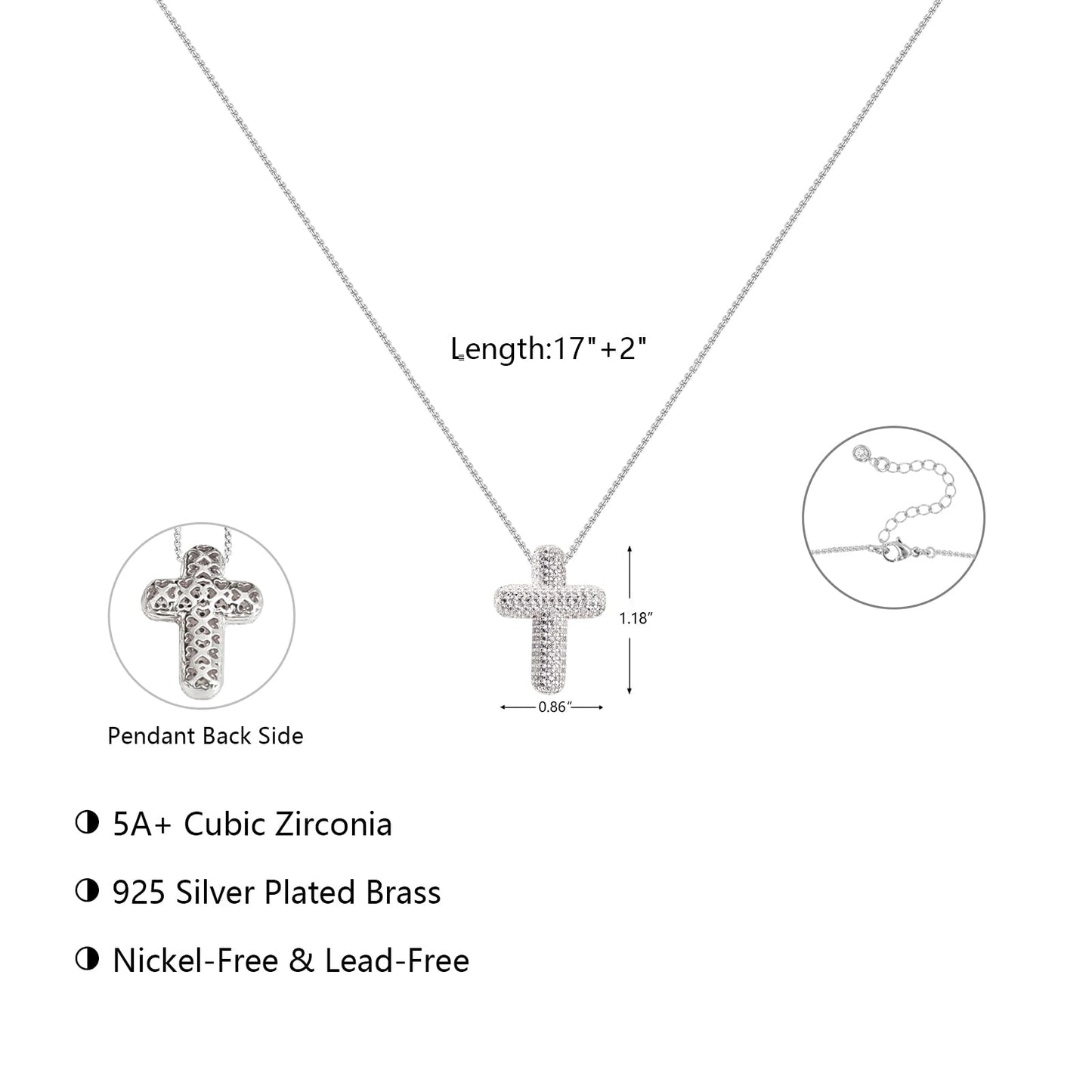 OGD Cross Necklace for Women Silver Plated 925 Dainty Cross Chain Pendant Trendy CZ Diamond Crucifix Charm Bubble Necklace Hypoallergenic Faith Choker Religious Gifts for Women