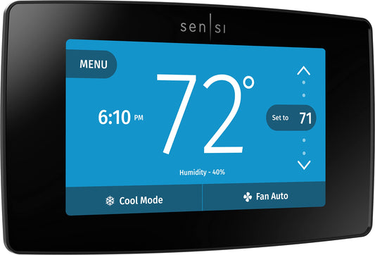 Emerson Sensi Touch Wi-Fi Smart Thermostat with Touchscreen Color Display, Works with Alexa, Energy Star Certified, C-wire Required, ST75 Black 5.625" x 3.4" x 1.17"