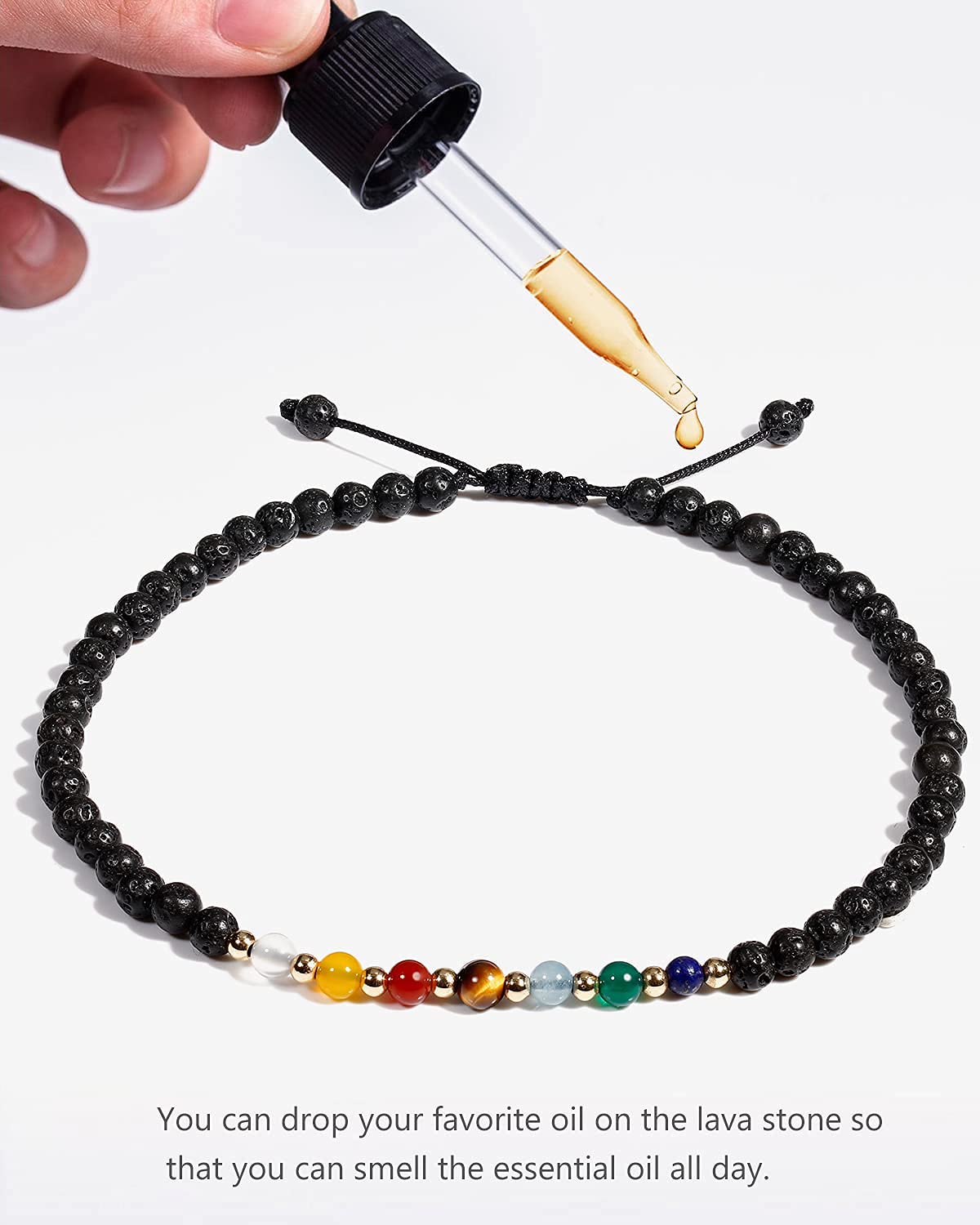 Jewever 7 Chakra Ankle Bracelets for Women Beach Foot Healing Crystals Lava Rock Essential Oils Diffuser Worry Stone Energy Balancing Meditation Yoga gifts (Lava stone)