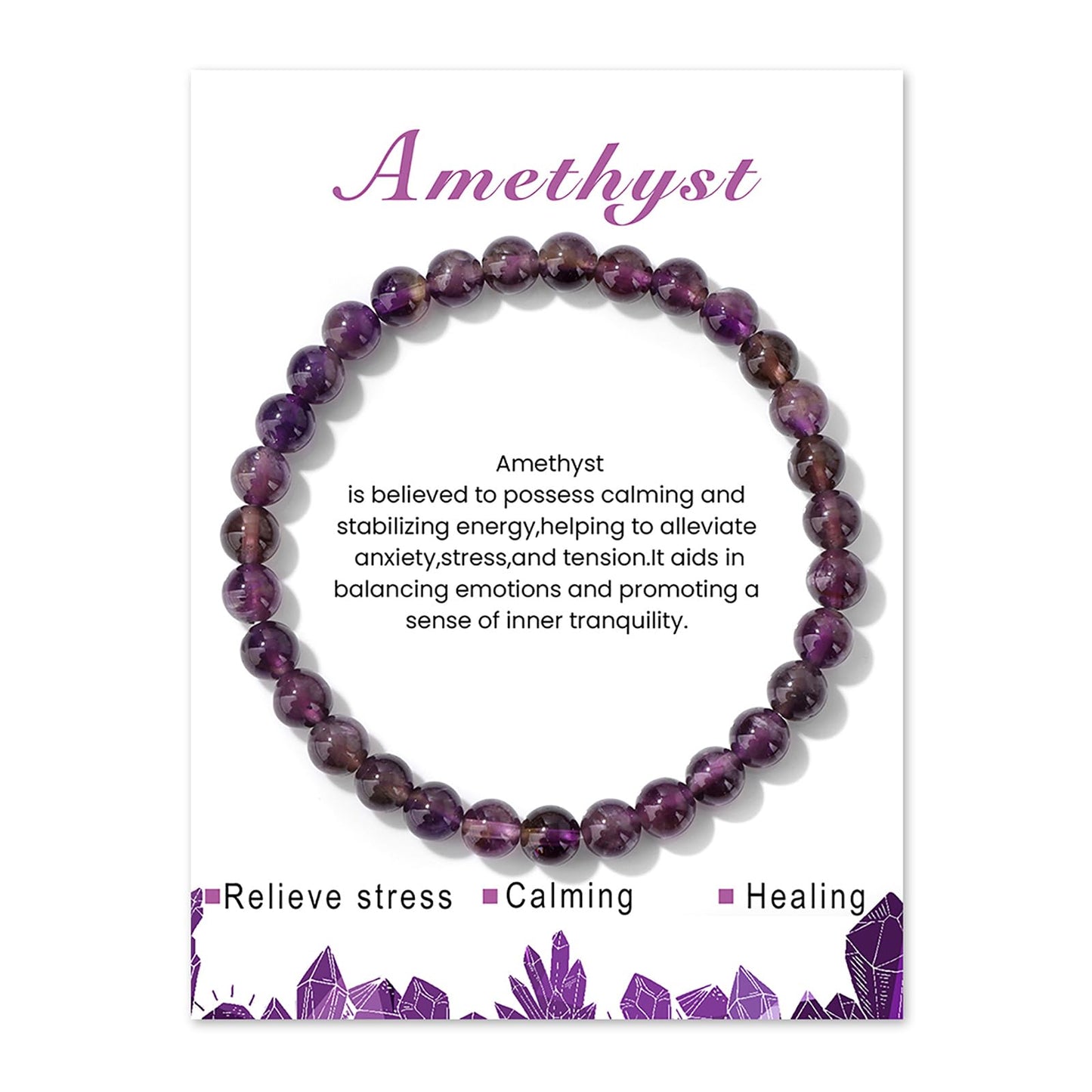 Amethyst Bracelet for Women 6mm Handmade Amethyst Crystal Bracelet Purple Bead Bracelet Amethyst Beaded Bracelets Stretch Gemstone Bracelets Healing Crystal Bracelets Amethyst Jewelry for Women