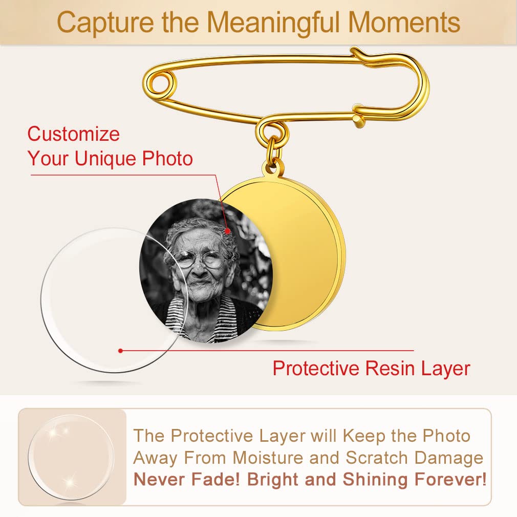 Custom4U Wedding Boutonniere Photo Charm Bouquet Pin Lapel Round Memorial Charms Funeral Boutonniere Mother of The Bride Groom Men Women