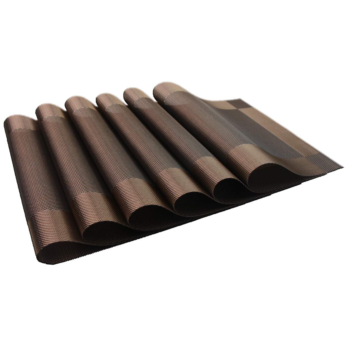 PIGCHCY Place Mats Heat-Resistant Non Slip Placemats Easy Wipe Clean Table Mats Woven Vinyl Placemats for Dining Table(Set of 6, Brown)