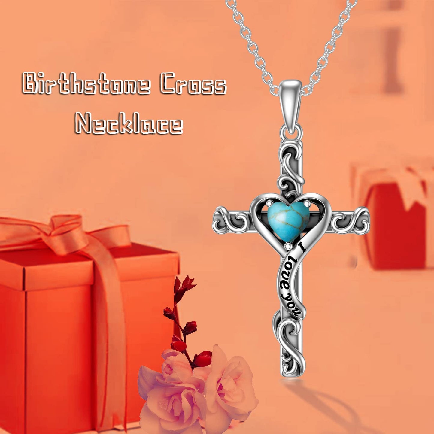 TOUPOP Turquoise Cross Necklace for Women Sterling Silver December Birthstone Cross Pendant Necklace Heart Love Jewelry for Her Girlfriend Wife Mom Anniversary Birthday Mothers Day Gifts