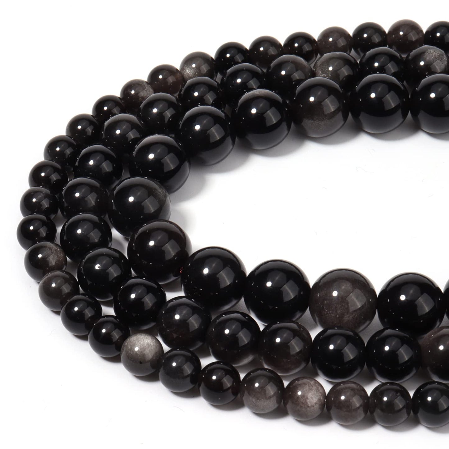 35pcs 10mm Natural Silver Obsidian Gemstone Beads Energy Healing Crystal Round Loose Stone Beads for Jewelry Making, DIY Bracelets Necklaces