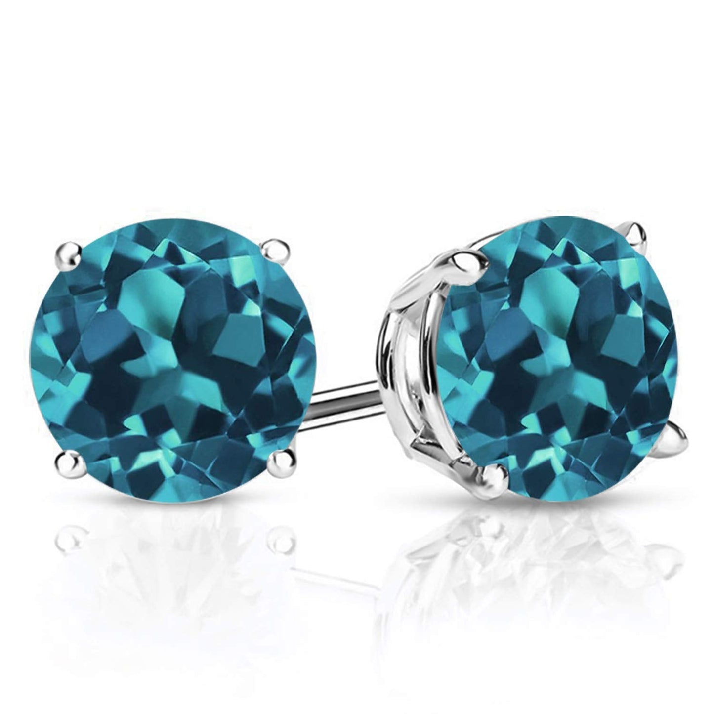Gem Stone King 2-4 Cttw Round Gemstone Birthstone Stud Earrings For Women Men | 925 Sterling Silver | Round 7MM | Fine Jewelry Gifts for Women Her Mom Wife Men | London Blue Topaz-November