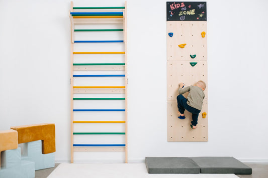 ComfyBumpy Swedish Ladder & Climbing Wall Jungle Gym for Kids, Wall-Mounted Indoor Climbing System (2-Piece Set)