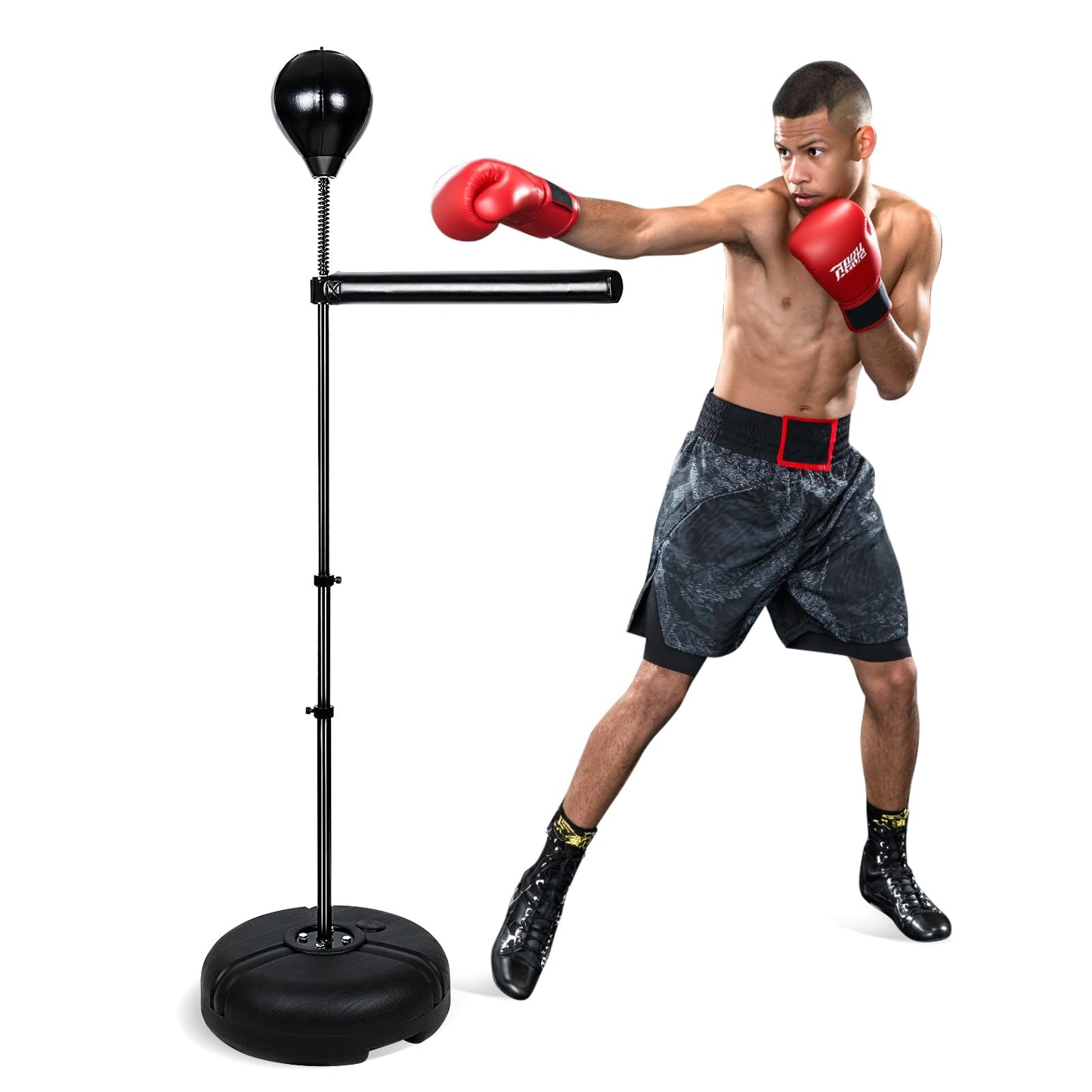 INNOLIFE Speed Punching Bag - Adjustable Reflex Trainer for Adults, Height-Adjustable Boxing Bar with Durable Stand for Home Gym, Stress Relief & Fitness Training
