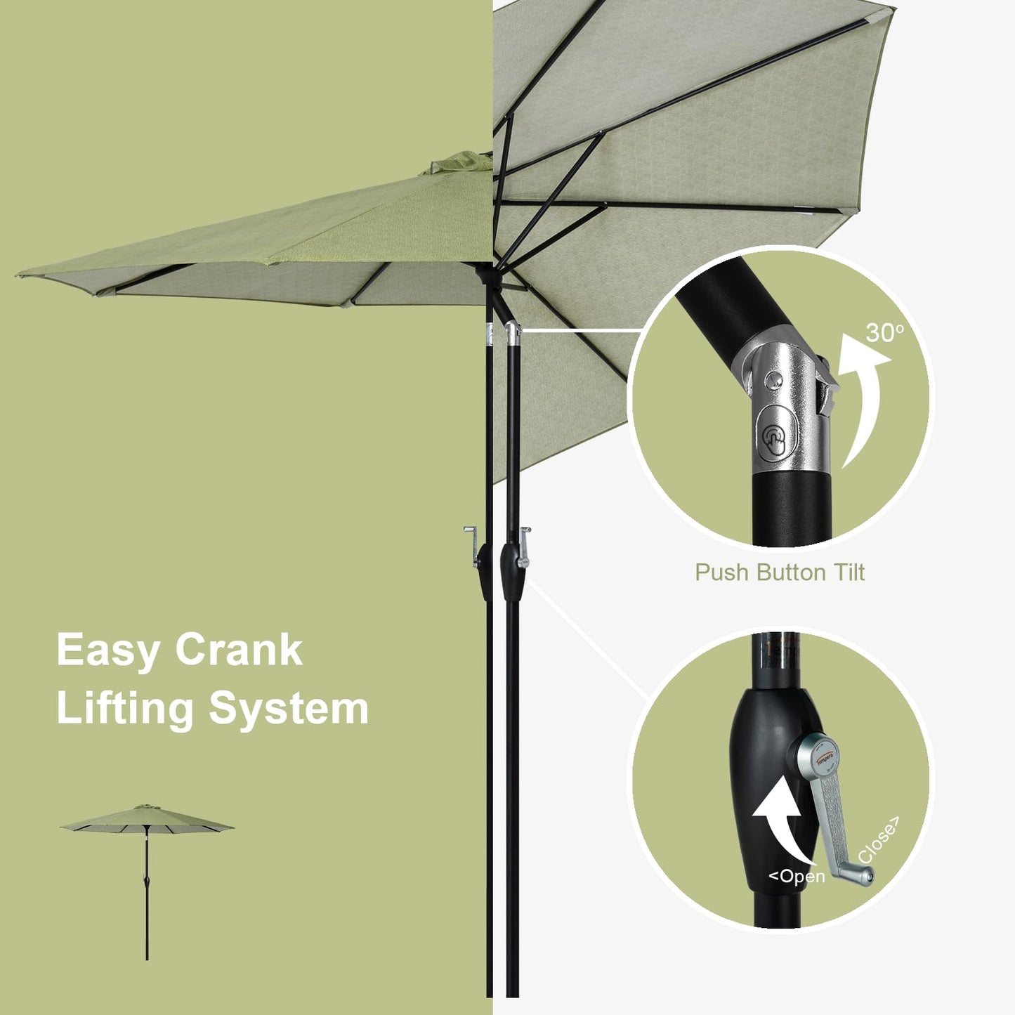 Tempera 9 ft Patio Umbrella Outdoor Table Market Umbrellas with 2-year Nonfading Canopy, 8 Sturdy Ribs and Push Button Tilt & Crank for Deck Pool Garden Lawn and Balcony