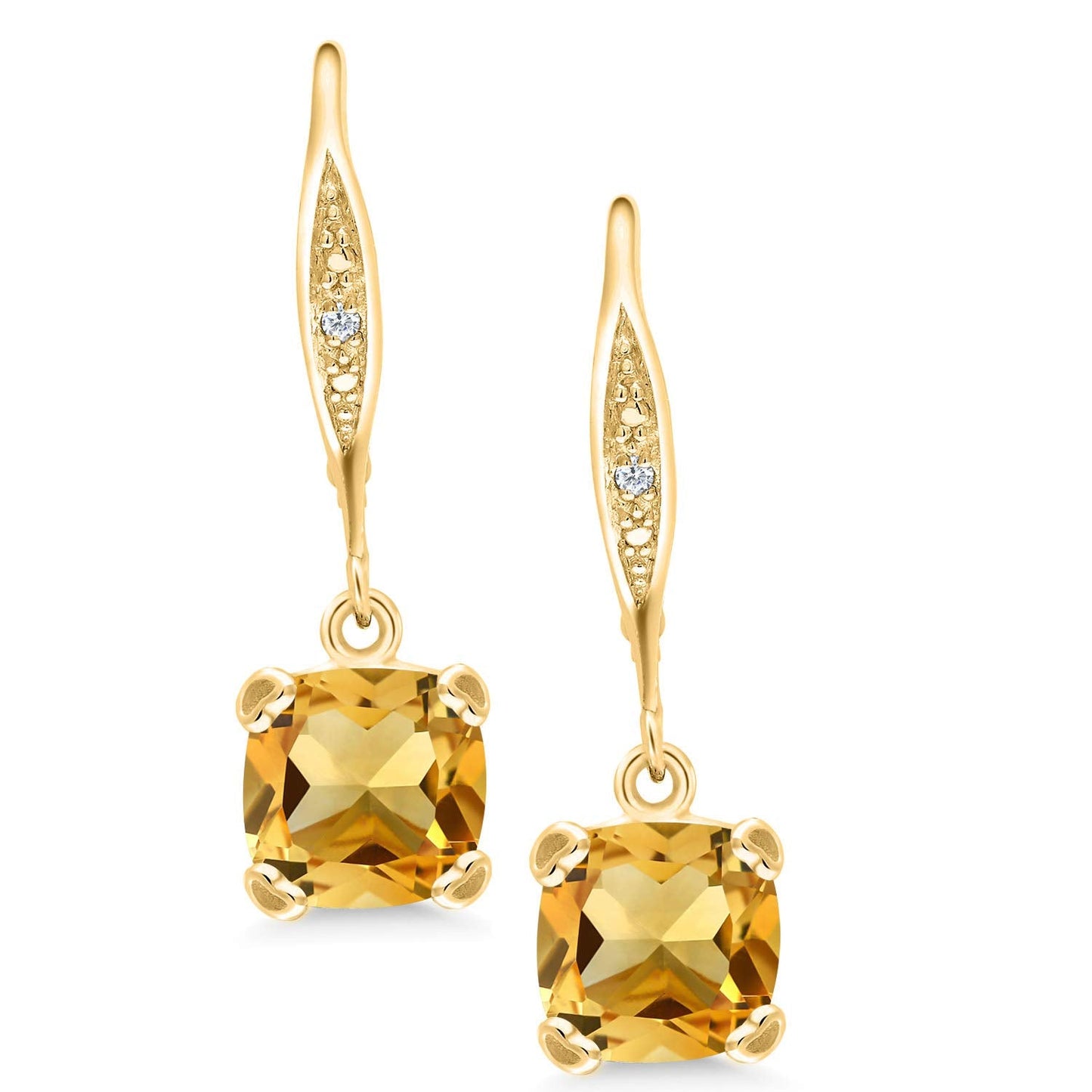Gem Stone King Drop Dangle Earrings For Women | 7MM Cushion Cut Gemstone Birthstone and Diamond | 925 Sterling Silver | Jewelry Gift for Mom Wife Her | Citrine-November | Yellow Gold