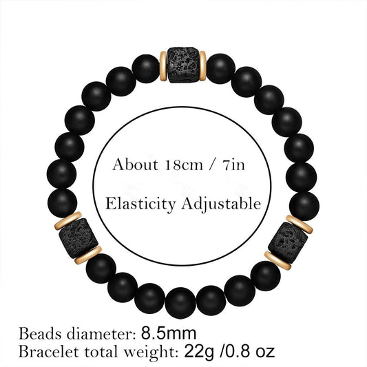 B-JWYFY Elastic Adjustable Mens Bracelet - 8mm Black Onyx & Lava Stone Beads Bracelets Jewelry Gift for Men, Beads Charm Bracelet with Elastic Cord, Birthday Gifts for Him Dad Husband
