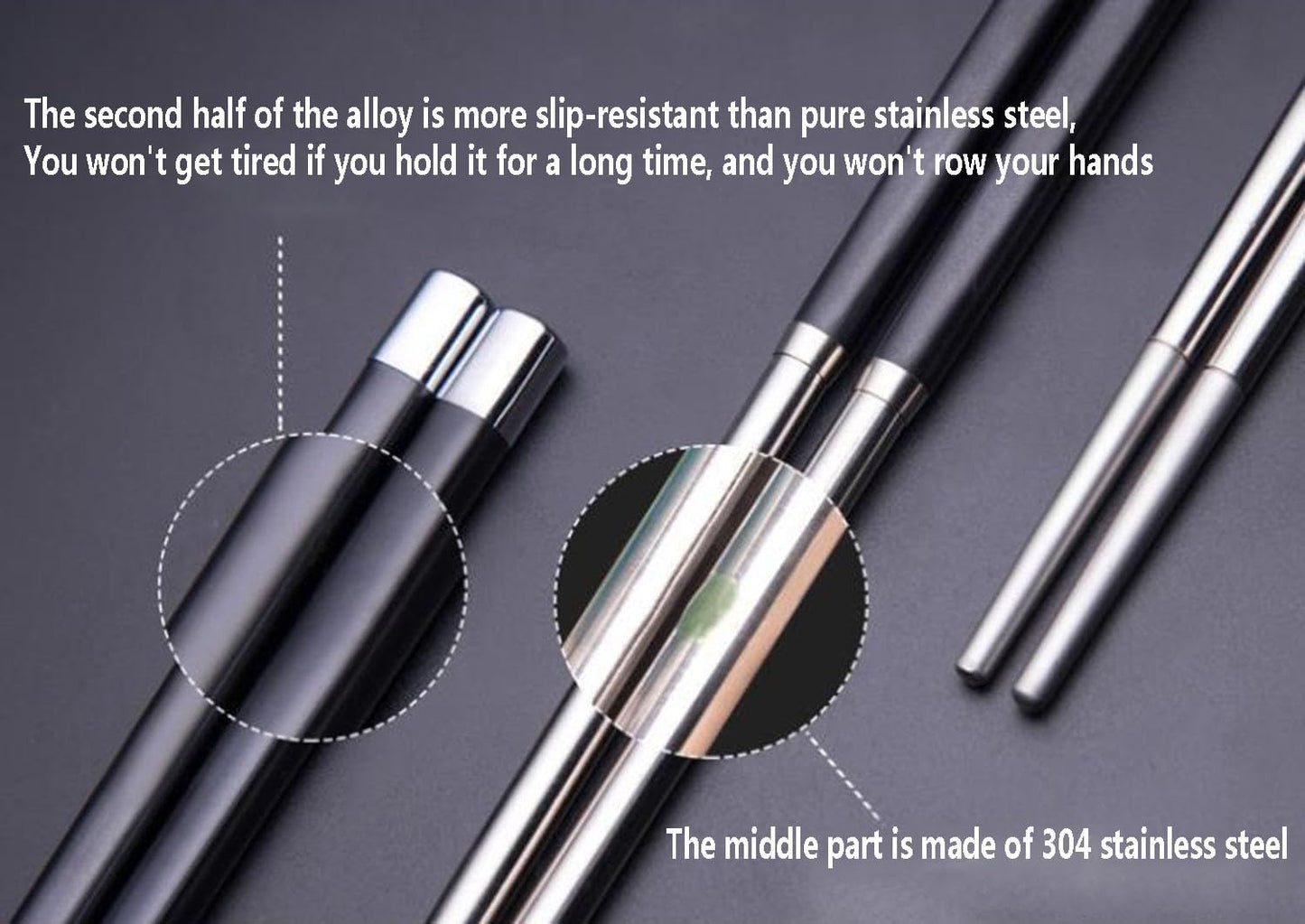 HGRVUTCFI reusable chop sticks chopsticks reusable Stainless Steel Chopsticks 304 Metal Chopsticks Household Non-Slip Chopsticks Silver Iron High-End Chopsticks Can Be Washed in the Dishwasher Suitabl