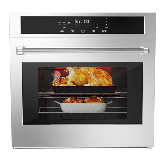 30" Electric Single Wall Oven, 4.8 cu. Ft. Capacity AirFry True Convection, Self Cleaning, Stainless Steel Freestanding Electric Range Oven with Front Control, Silver