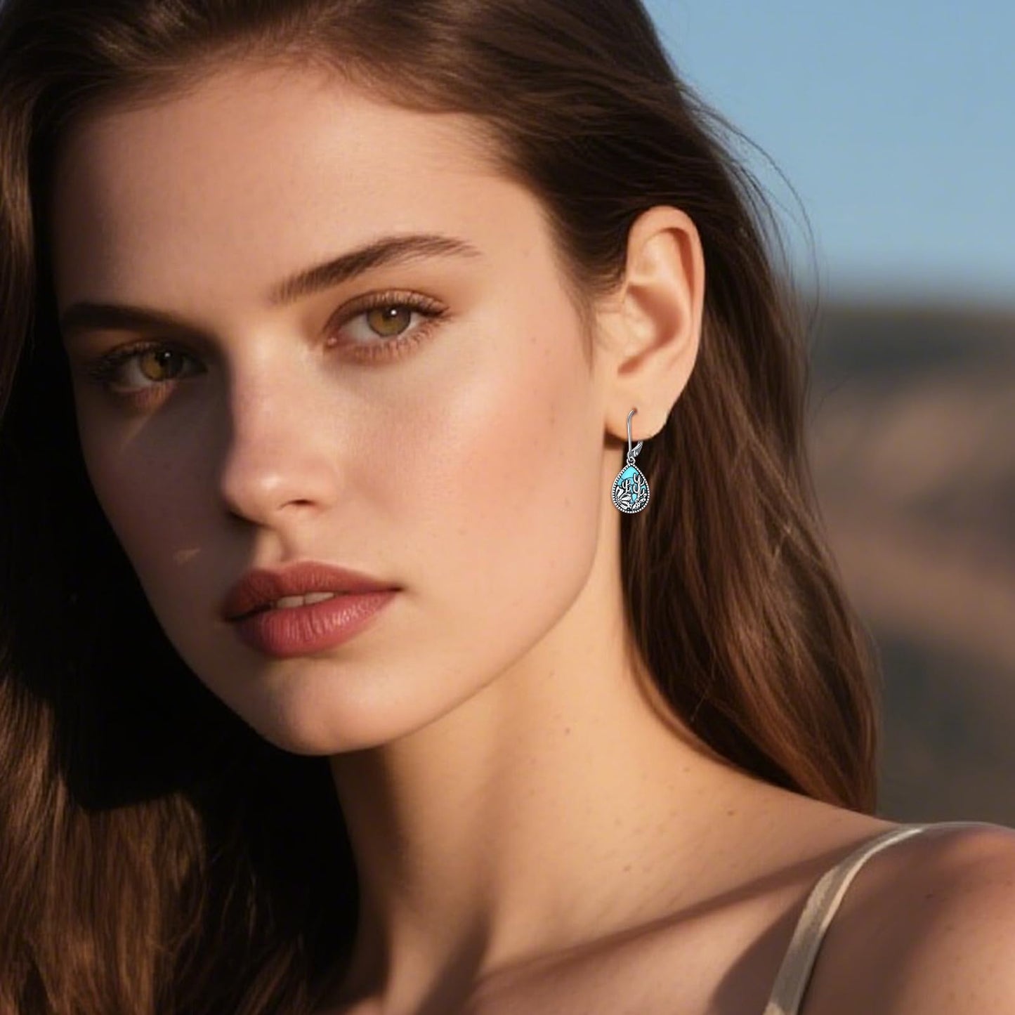 KoyeKei Cactus Dangle Drop Earrings for Women Country 925 Sterling Silver Turquoise Cactus Leverback Earrings Dangling Western Jewelry Christmas Gifts for Plant Lovers