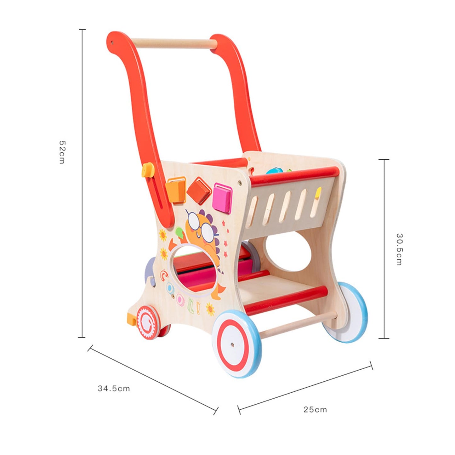 Dormlony Wooden Baby Push and Pull Walker with Wheels for Boy&Girls,Multiple Activities Kid’s Toy,Shopping Cart Sit to Stand Walker for Toddlers