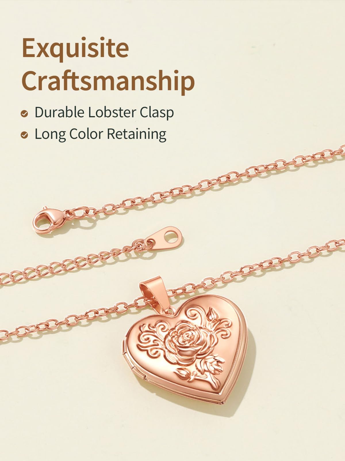 FindChic Photo Necklace for Women, Heart Locket Pendant with Picture Inside, Rose Gold Personalized Memorial Jewelry, Custom Gift for Mom Wife Girlfriend Birthday Valentine's Day