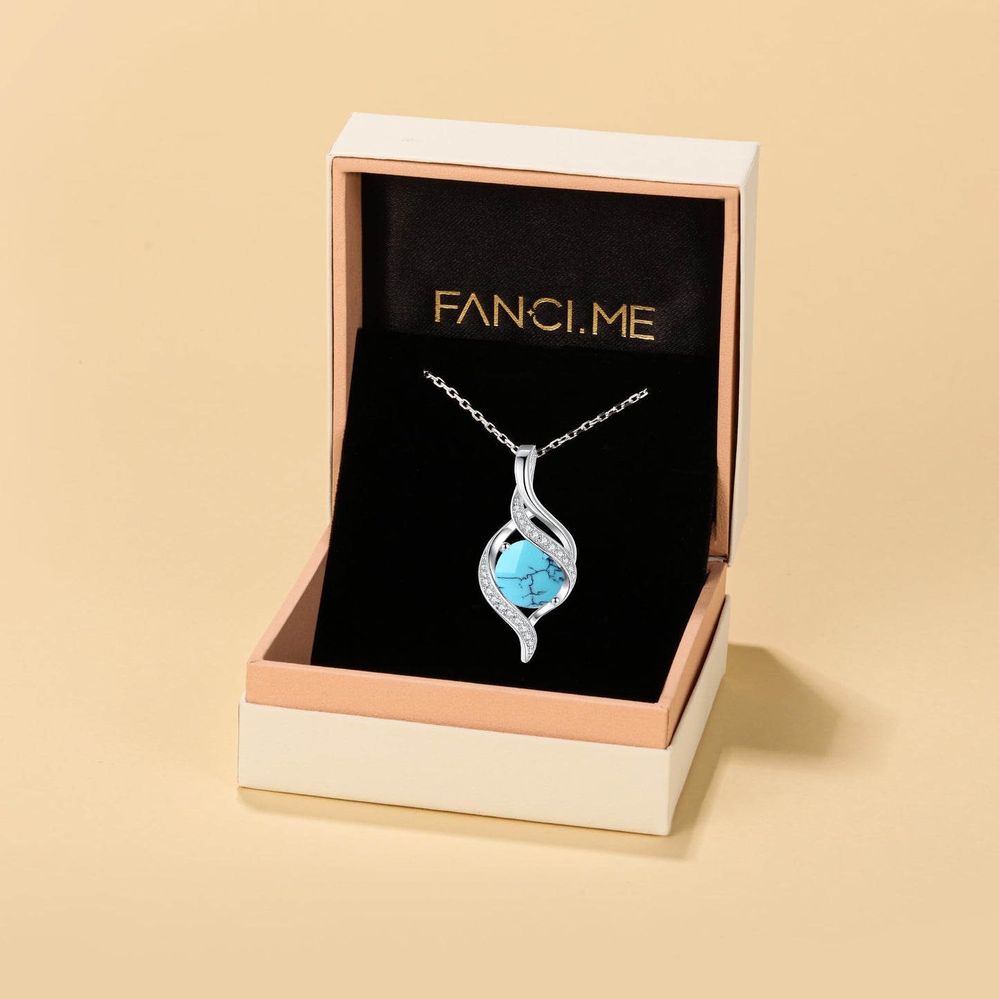 FANCIME December Birthstone Necklace for Women Round Turquoise Necklace S925 Sterling Silver full Love Birthday Gifts for Mom Women, 16"+2" Inches