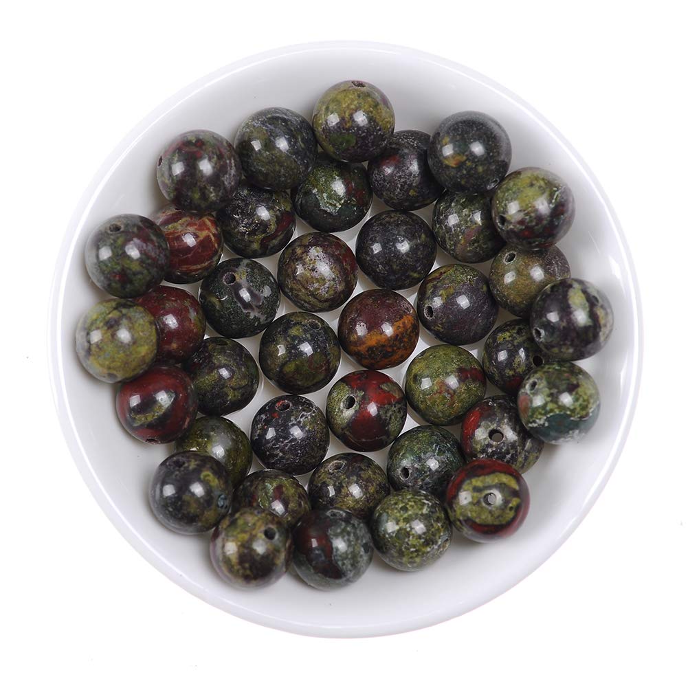 10mm Natural Dragon Bloodstone Gemstone Round Loose Beads Crystal Stone Bracelet Necklace Accessories Crafts for Jewelry Making DIY,1 Strand 15"