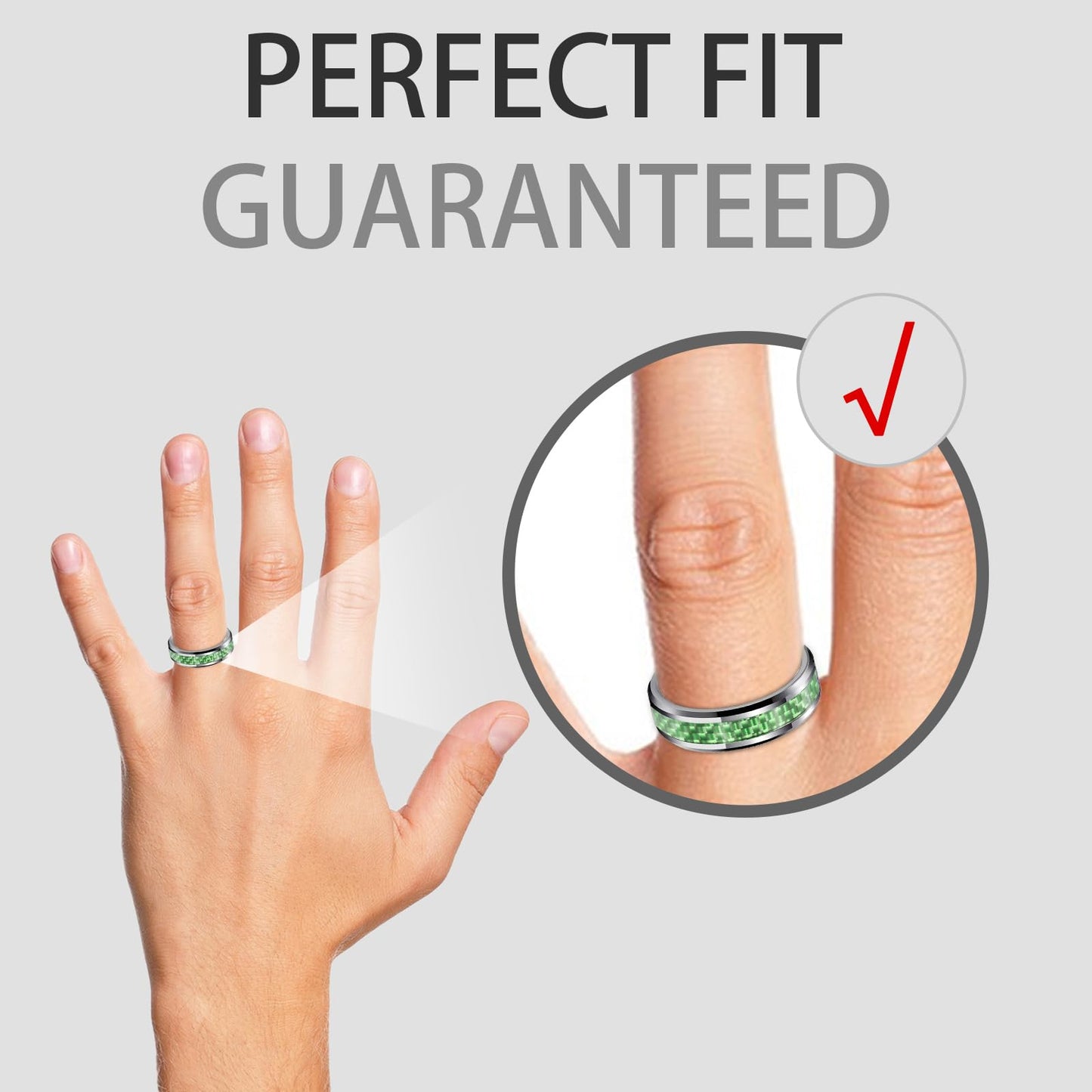 HJIMMNHONG New Carbon Fiber Fashion Rings Double Beveled Edge Delicate Polished Simple Stainless Steel Mens and Women Rings,8mm,Green,Size 7