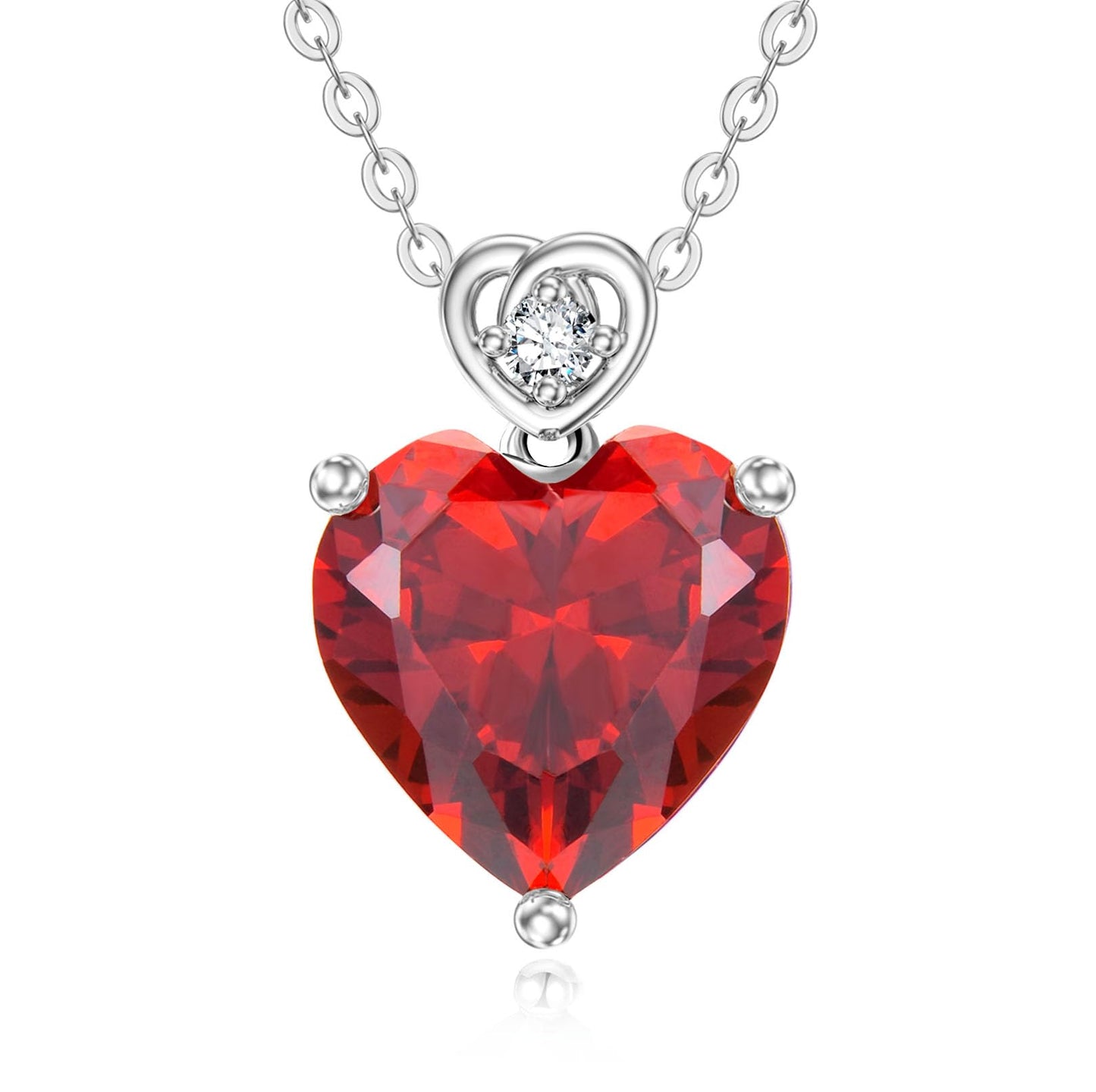 NFYBD 14k White Gold Love Heart Garnet Birthstone Pendant Necklace for Women 3 Carat Heart-cut Created Gemstone Anniversary Birthday Mother's Day Necklaces for Her-jan