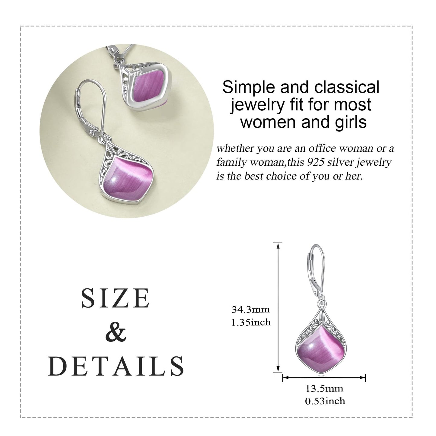 Purple Opal Earrings Sterling Silver Filigree Irish Celtic Rose Quartz Stone Teardrop Drop Earrings Jewelry Christmas Gifts For Women